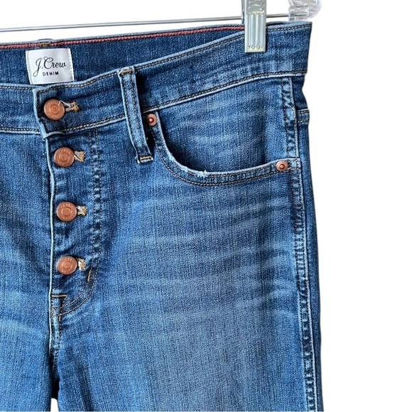 J. Crew Vintage Straight Button Fly Dark Wash Raw Hem Ankle Jeans Size 30 TALL - Picture 4 of 9